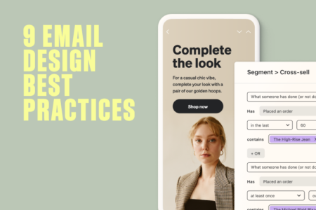 Image has yellow text that reads "9 email design best practices."