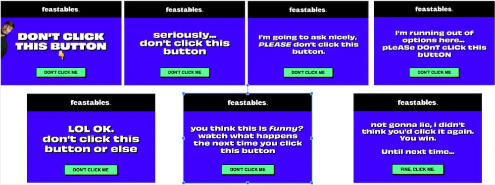 Image shows a series of screens on a customer journey from an email from Feastables.