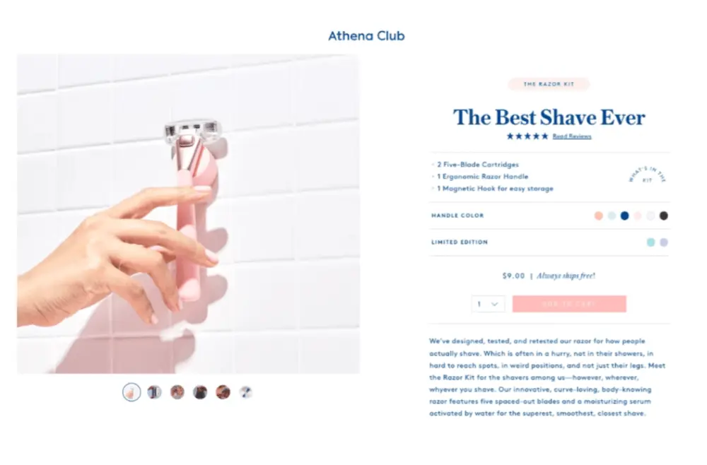 Image shows the product subscription page shoppers land on if they click the link in the Athena Club Google Ad above.