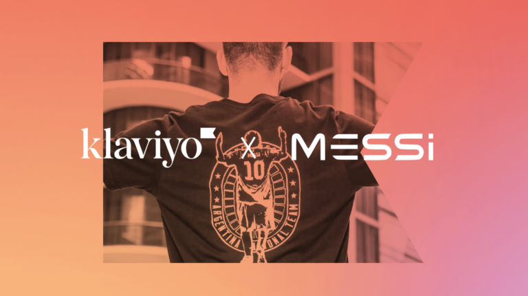 Klaviyo and The Messi Store logos over image of person's back wearing a tshirt