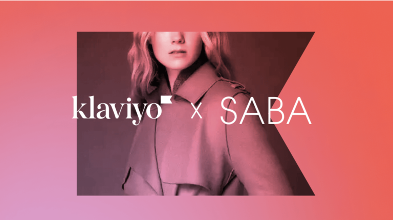 Klaviyo and Saba logos over image of person with long hair in a coat