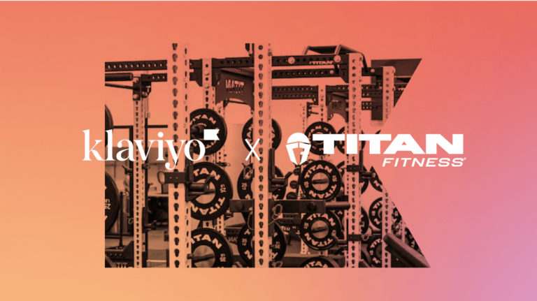 Klaviyo and Titan Fitness logos over an image of gym equipment