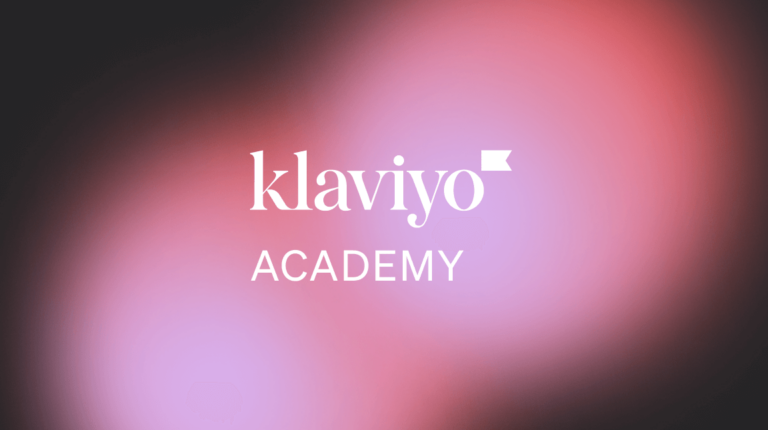 "Klaviyo Academy" logo in white against a pink, purple, and background