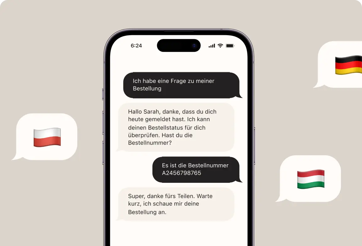 Text messages on a smartphone. Nearby, flags of various countries.