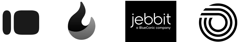 Jebbit logo with the text "a BlueConic company" next to abstract shapes.