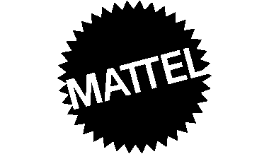 Mattel logo in charcoal color with a jagged circular design.