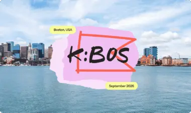 Logo with "K:BOS" over a pink shape, set against a Boston skyline. Labels read "Boston, USA" and "September 2026".