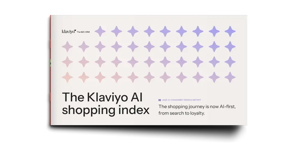 Klaviyo AI shopping index cover with star pattern and text about AI-first shopping journeys.